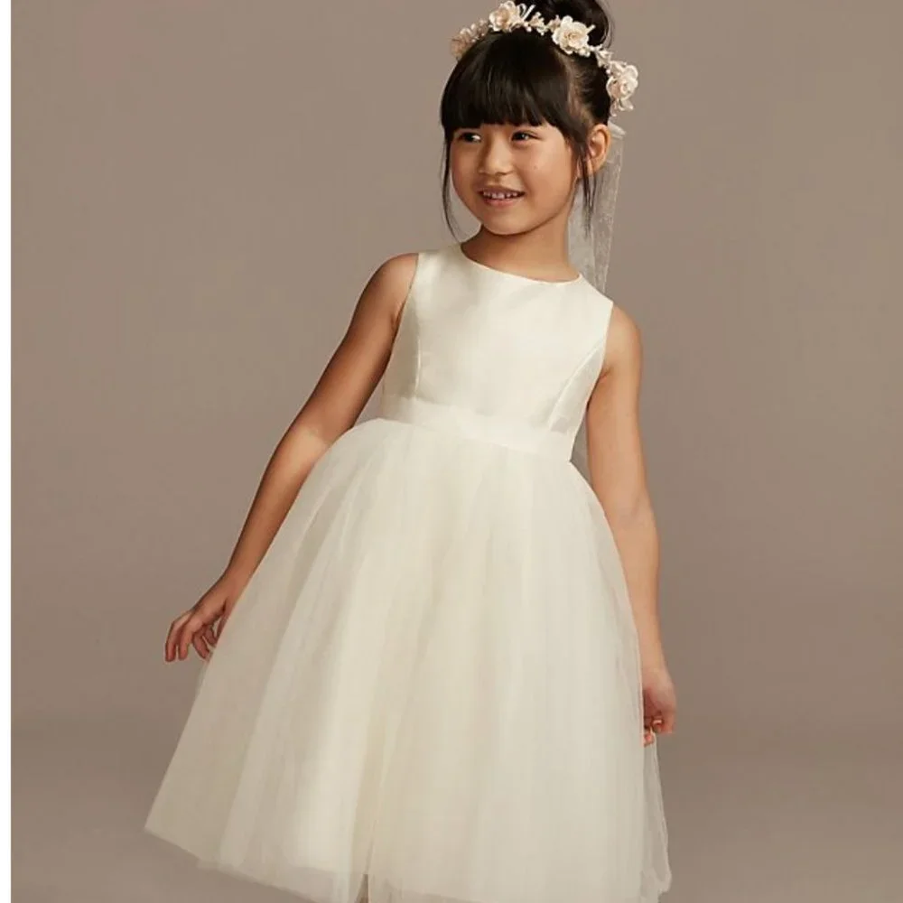 David's Bridal White Flower Girl Dress Size 2T - Picture 1 of 15